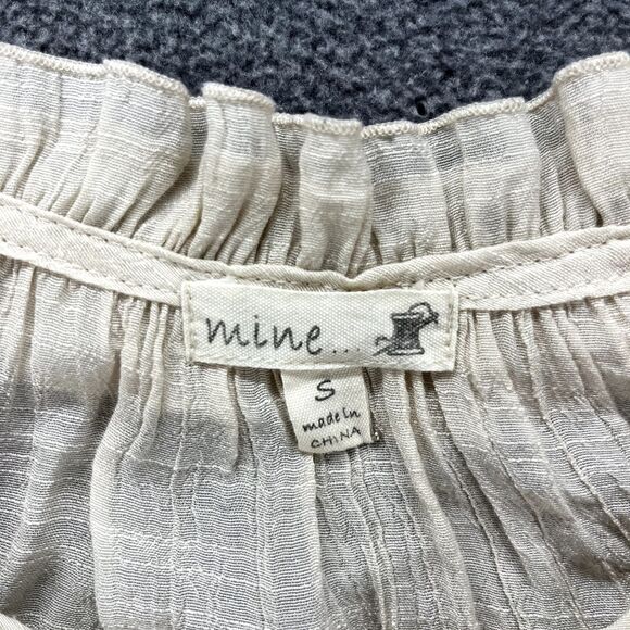 Mine Top Womens Small‎ Beige Ruffle Sleeveless Blouse semi sheer flower neck - Picture 9 of 14